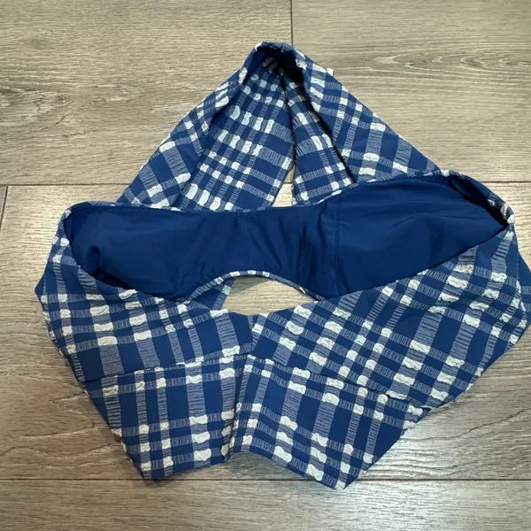 Aerie‎ Blue White Gingham Plaid High Cut Cheeky Bikini Bottom XL High Waisted - Image 5