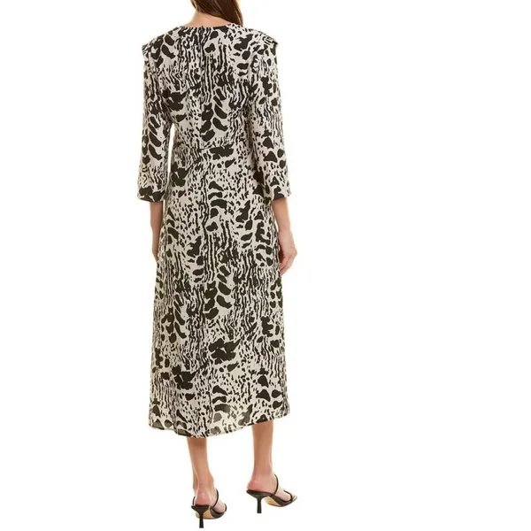 BA&SH Olga Abstract-print midi Dress In Ecru - Image 5