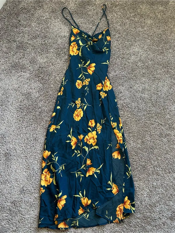 Astr Floral Midi Slip Dress in Teal and Yellow - Image 3