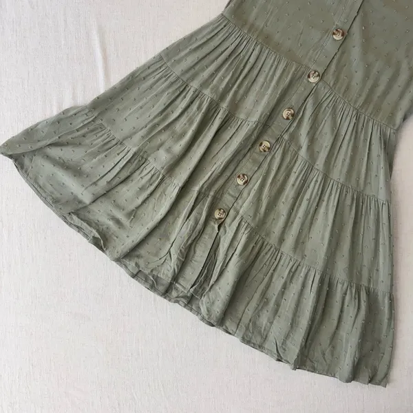 Altar'd State Light Olive‎ Swiss Dot Button Front Mini Dress Boho M nwt - Image 11
