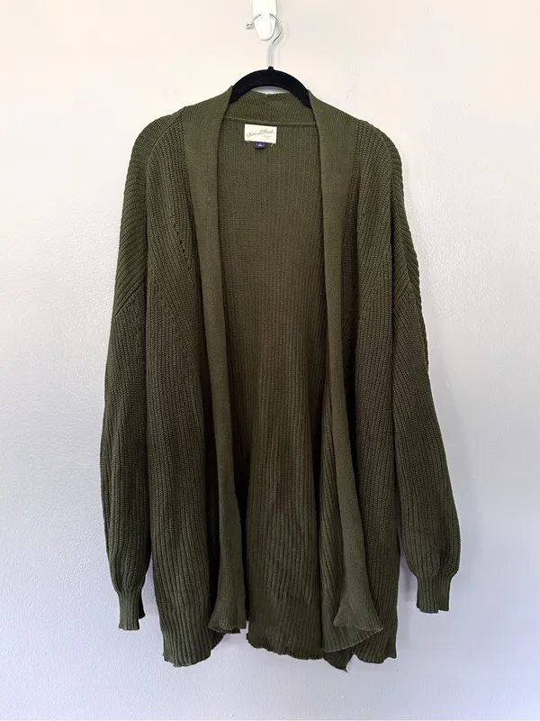 Universal Threads Olive Green Textured Knit Open-Front Cardigan XL - Image 5