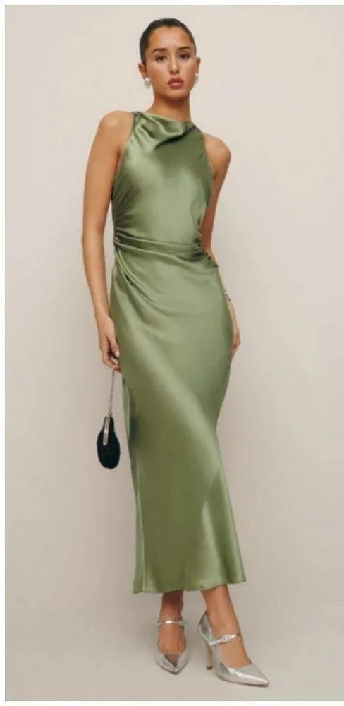 💕REFORMATION💕 Casette Silk Dress ~ Artichoke Green 10 NWT - Image 8