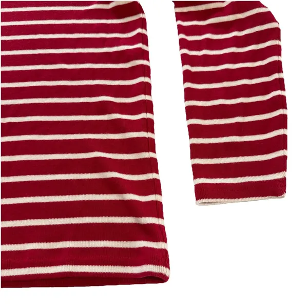 LL Bean Red White Stripes 1/4 Zip‎ French Sailor Pullover Top Size LARGE - Image 6