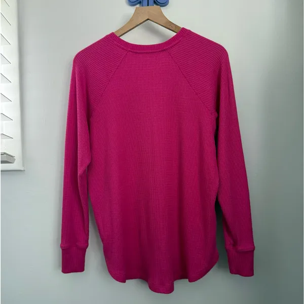 American Eagle Large V Neck Magenta Pink Thermal Long Sleeve Tee Relaxed Lounge - Image 2
