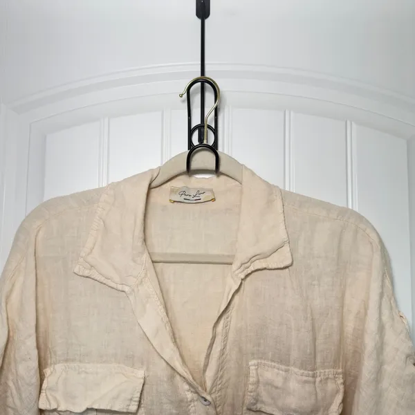 Purr Lino Cream Linen Tie Front Crop Shirt Lagenlook Quiet Luxury Utility Wear - Image 3