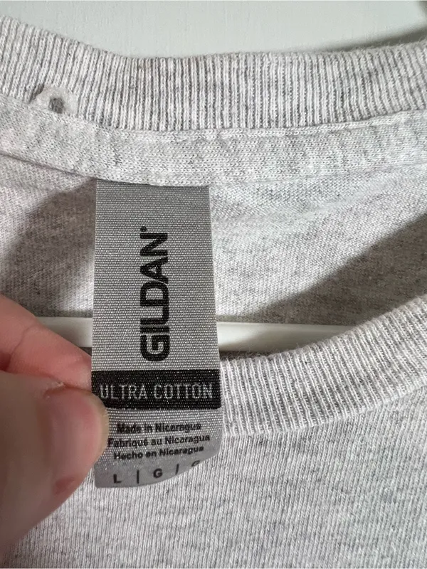 Gildan Ultra Cotton Unisex Size Large T-Shirt Gray Light Pink WWJD He Would Love - Image 8