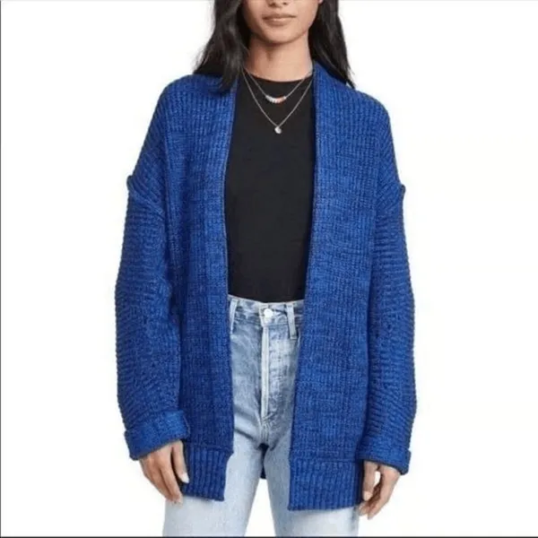 Free‎ People High Hopes Blue Black Chunky Knit Sweater Cardigan Small - Image 8