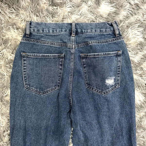 PacSun Medium Blue Distressed High Waisted Straight Leg Jeans - Image 8