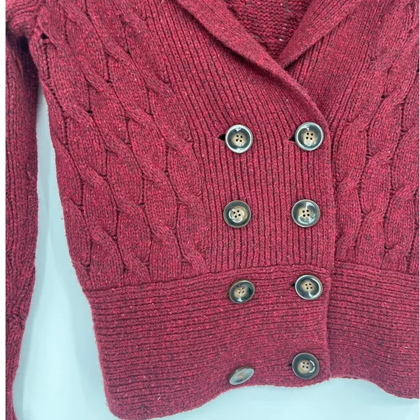 Eddie Bauer Cable Knit Angora Cardigan Womens Sweater Sz SP Fisherman Preppy - Image 4