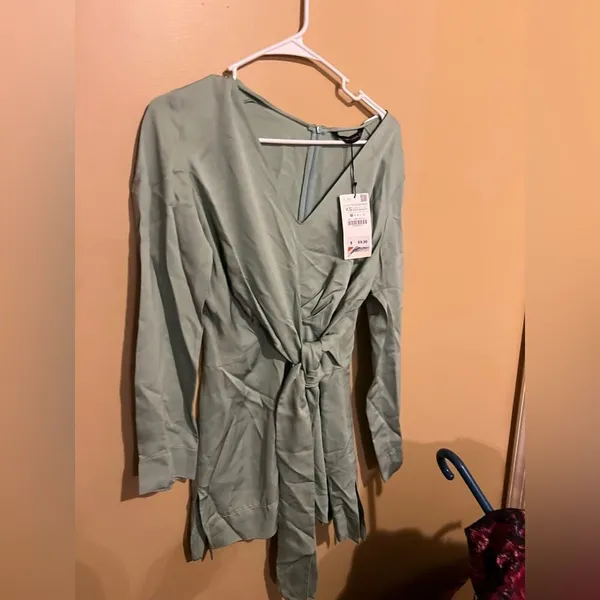 NWT Zara satin effect light green‎ mint mini dress xs - Image 2