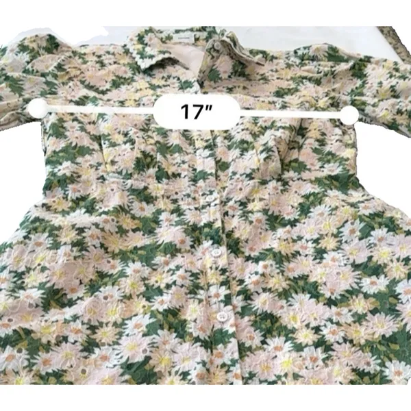 Aureum Anthropologie Cotton Daisy Eyelet Mini Dress Medium Cinched Waist Ric Rac - Image 9