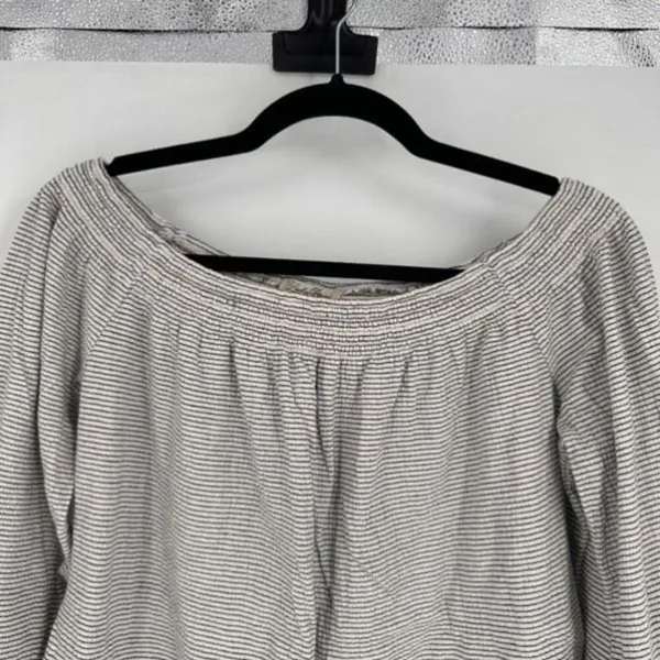 Lucky Brand Women’s Off Shoulder Striped Gauzy Peasant‎ Top Medium Black White - Image 4