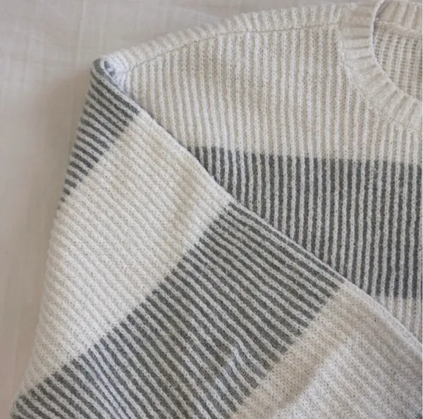 Hollister Grey and White Striped Oversized Sweater - Image 3