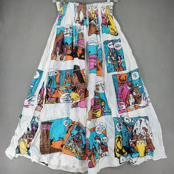 Switch Comic Book Print Maxi Skirt Women OS White Pop Art Smocked Cotton VTG - Image 3