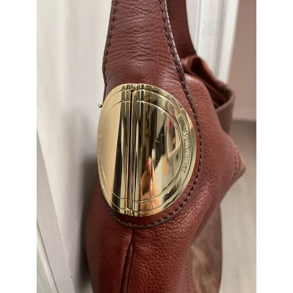 B. Makowsky Brown Suede Leather & Gold Shoulder bag rare find - Image 2