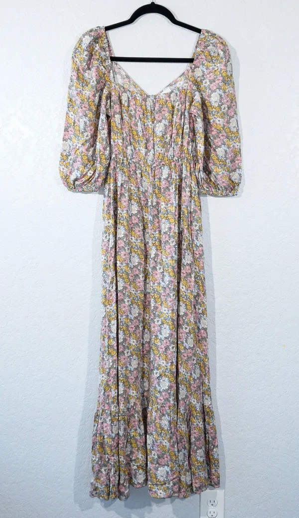 New Pink & Yellow Floral Reversible Maxi Dress Size Small - Image 2
