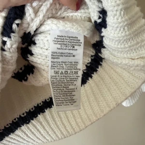 J.Crew Women 100% Cotton Sweater S White Blue Striped Cropped Pullover Nauica - Image 3