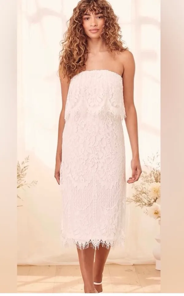 Lulus white Lace Strapless Midi Dress Women's size M - Image 2