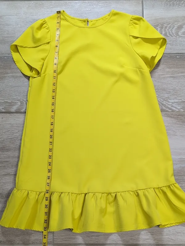 Yellow Petal Sleeve Ruffle Hem Dress Size Small | Ruffle Hem Short Sleeve Dress - Image 5