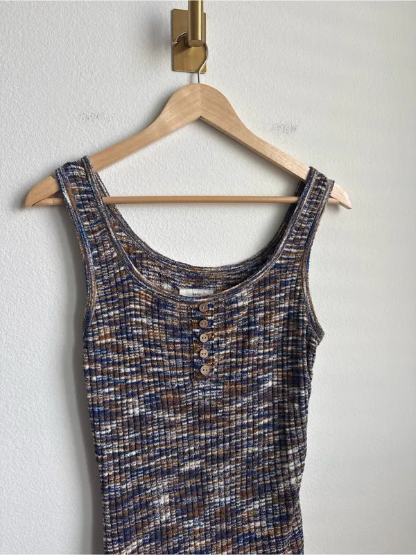 Anthropologie Daily Practice Space Dye Ribbed Midi Dress Blue Brown XS - Image 4