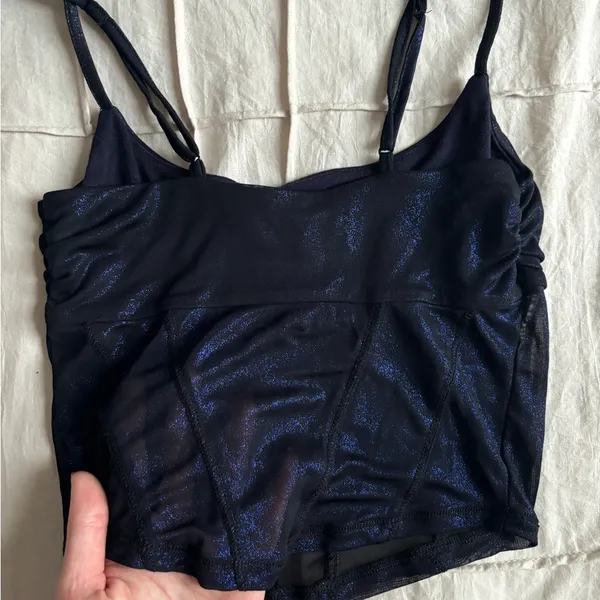 Urban Outfitters Black and Blue Shimmer Cropped Corset style cami - Image 4