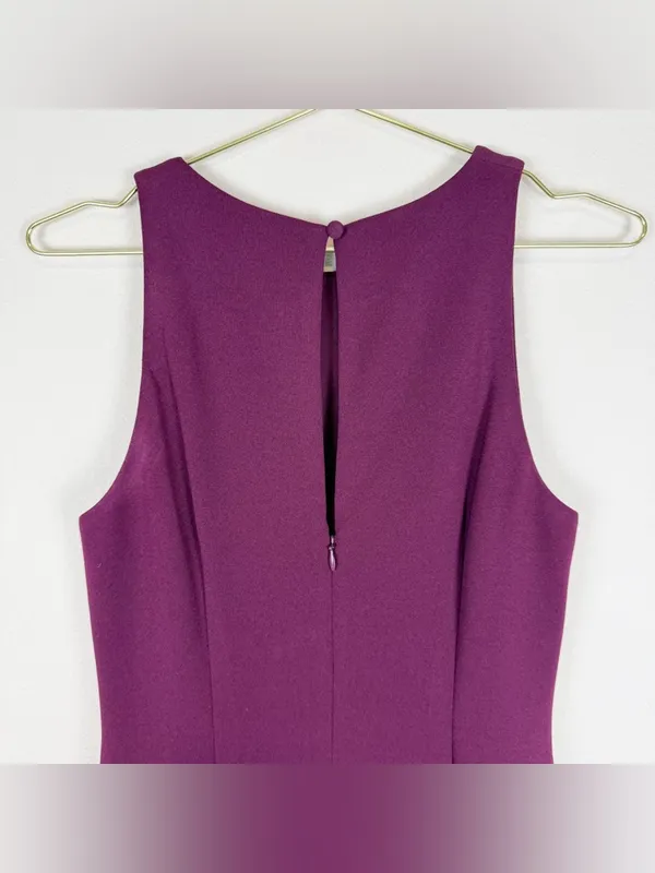 Adrianna Papell High Low Crepe Halter Gown Organza Draping In Cabernet Size‎ 4 - Image 13