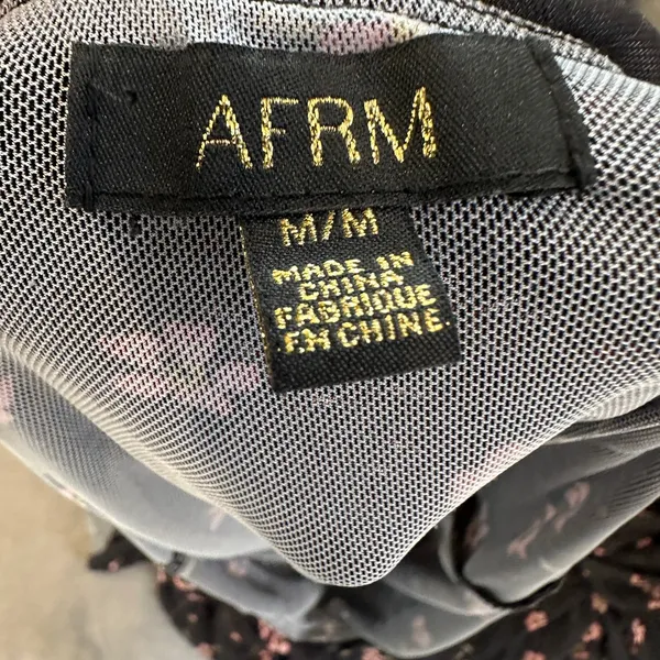 AFRM Black Floral Off the Shoulder Mesh Top MEDIUM Ruched Sheer Bodycon Pink $68 - Image 12