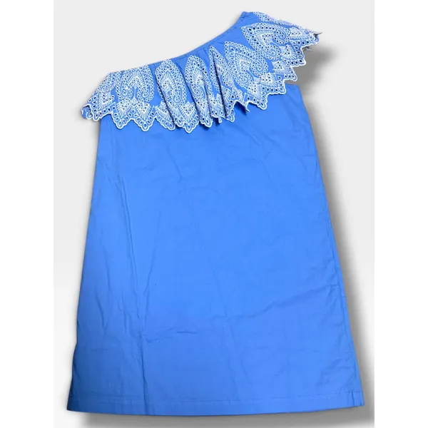 Mud Pie Laurel Periwinkle One Shoulder Eyelet Cotton Dress XS 0-2 NEW - Image 9