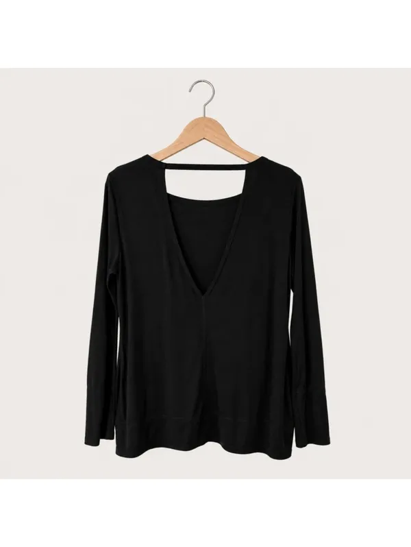 GapFit Black Open Back Long Sleeve Workout Top Athletic Yoga Shirt Large - Image 2