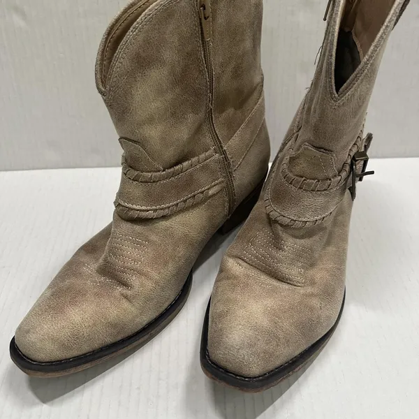 Roper Western Boots Womens 10 Beige Ankle Zip‎ Buckle Pointed Toe Low Heel - Image 7