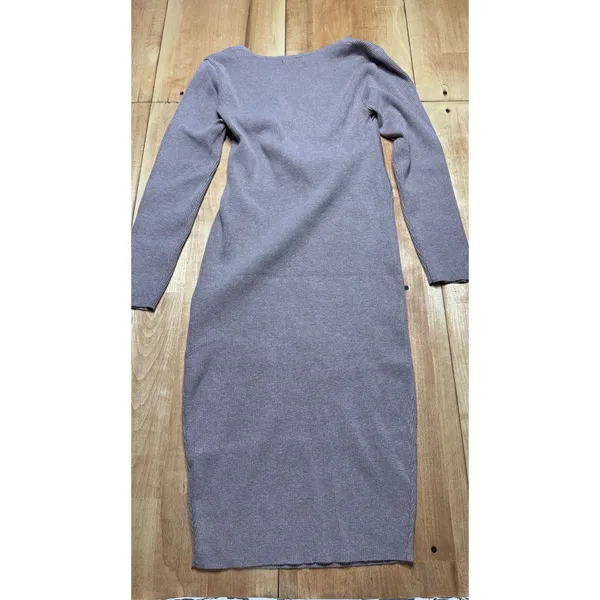 SHEIN Womens Mauve Ribbed Knit Criss Cross Wrap V-Neck Midi‎ Bodycon Dress Large - Image 5