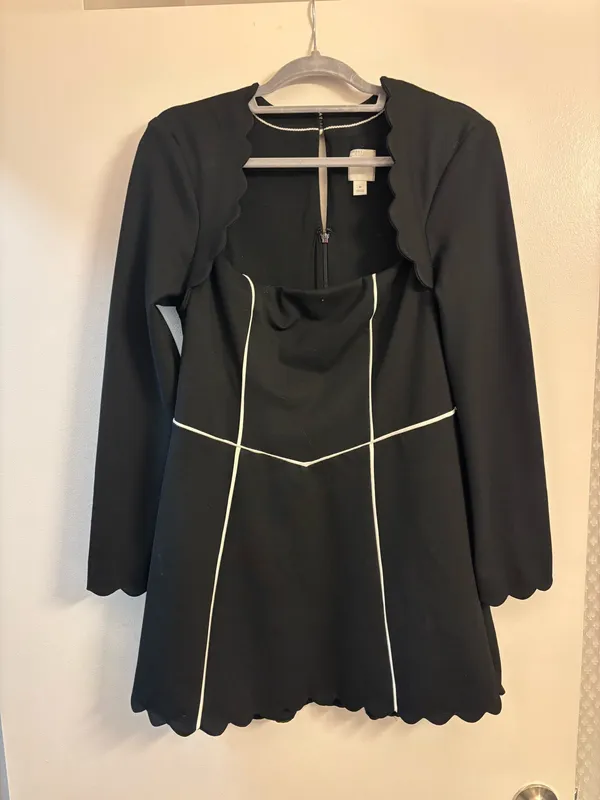 Maeve Square-Neck Scalloped Hem Long-Sleeve Mini Dress - Image 3