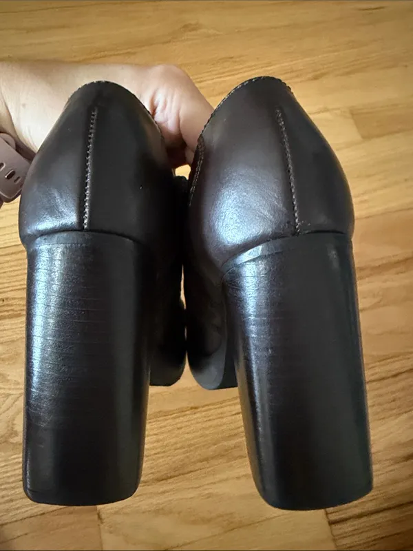Steve Madden Brown Leather Chunky Square Toe Heeled Booties Sz 6.5 - Image 4