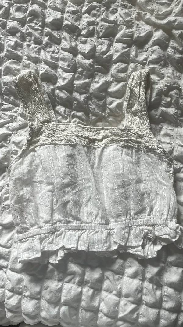 Rebellion Top Crop White AGAIN Smocked Tank S - Image 3