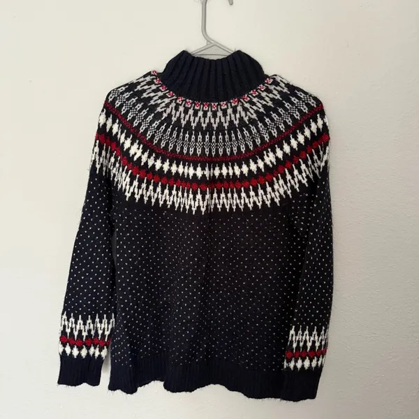 Eddie Bauer Fair Isle Sweater Navy Mock Neck Size M Cozy Knit - Image 5