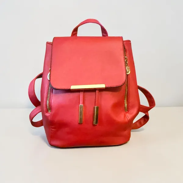 Red faux leather backpack bag - Image 2