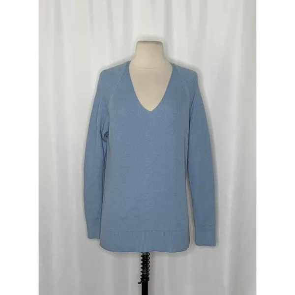 ATHLETA Hanover Refined Merino Wool V-Neck Sweater Solid Heron Blue Knit Small - Image 2