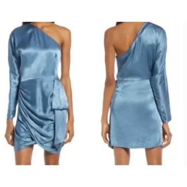 Elliatt Satin One Shoulder Dress Blue Mini Cocktail Party Size Small NWT - Image 2