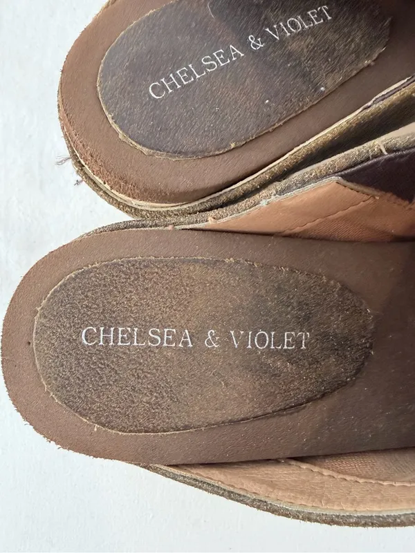 Chelsea & Violet Jana Camo Leather Wooden Clogs Brown Black Size‎ 9 - Image 8