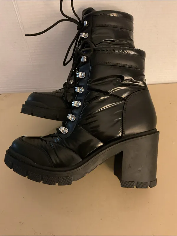 Marc Fisher women black leather platform combat boots US 7.5 - Image 8