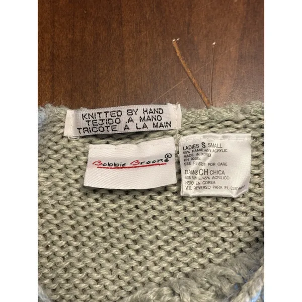 Vintage Bobbie Brooks Womens Sweater Beaded Floral Hand Knitted Cottage Cute Y2K - Image 3