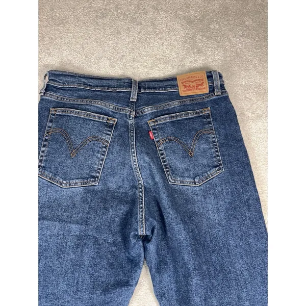 levis womens wedgie straight jeans‎ dark wash raw hem fray 32 - Image 8