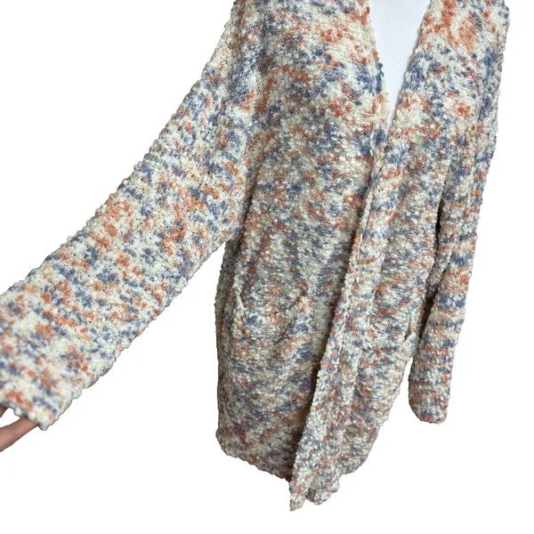 Serra Cardigan Sweater Multicolor Popcorn Knit Open‎ Front Pockets Cozy Layer M - Image 3