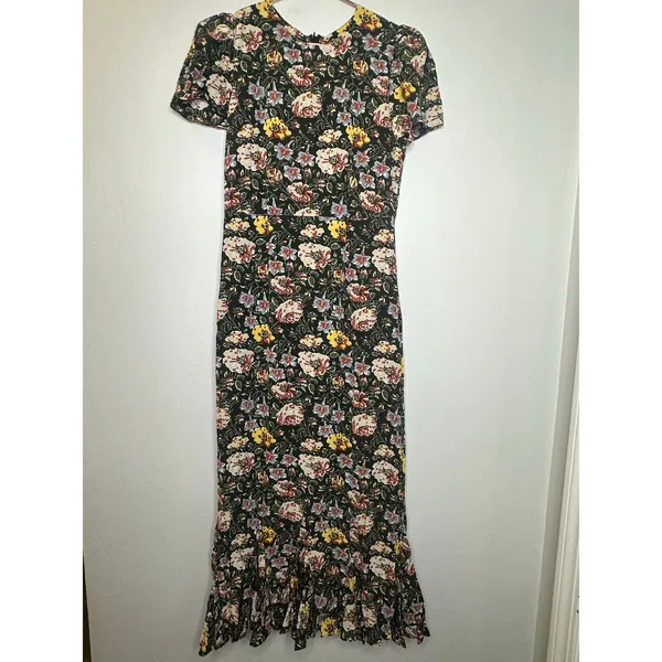 RHODE Black White Yellow Floral Lulani Crew Neck Short Sleeve Cocktail Dress 2 - Image 2