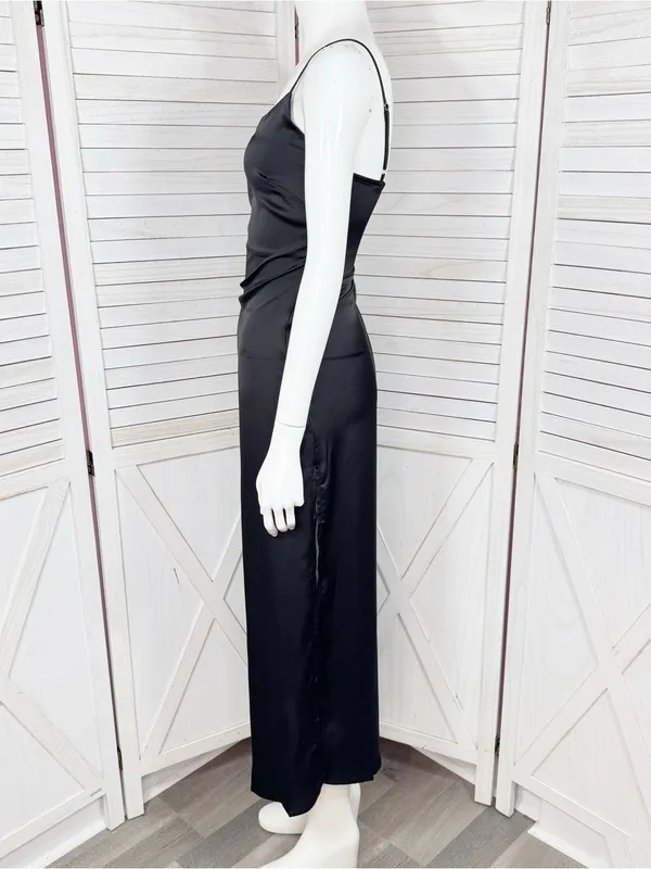LBLC The Label Valarie Black Satin Slip Dress XS Midi Whimsigoth Party Coquette - Image 3