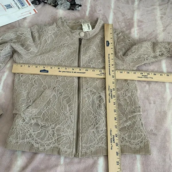 NEW Blue Life Light Beige Lace Zip Jacket Blazer Mandarin Collar jacket XS XSMAL - Image 9