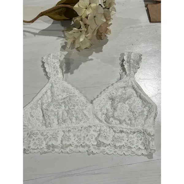 Aerie Lace Bralette White and‎ red lace Lined Wireless Small/Large - Image 11