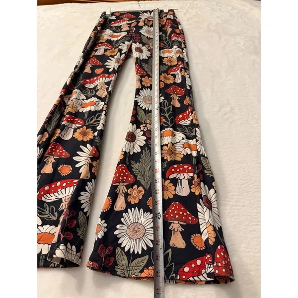 Unbranded Mushroom Daisy Floral Flare Pants Womens Small Retro Boho Bell Bottoms - Image 2