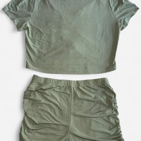 LEMITE Women's XL Green Ribbed Crop Top and Shorts Set - Image 7