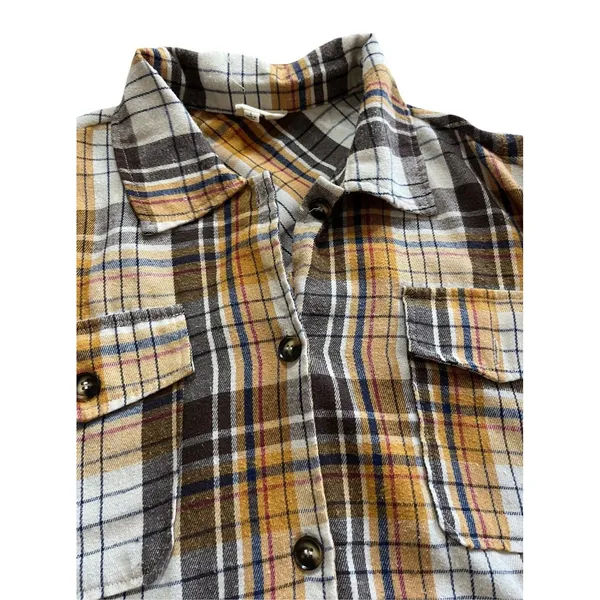 BIBI Plaid Flannel Button Up Yellow Black Size Large Cabin Outdoors Western - Image 4